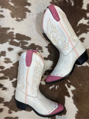 Old West White and Pink Girls' Western Cowboy Boots